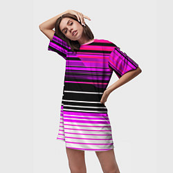 Футболка женская длинная Разноцветные вертикальные линии, цвет: 3D-принт — фото 2