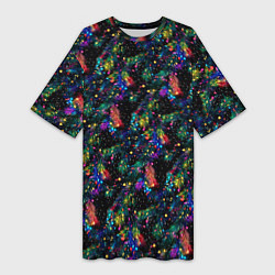 Женская длинная футболка Радужные ёлка в новогоднюю ночь