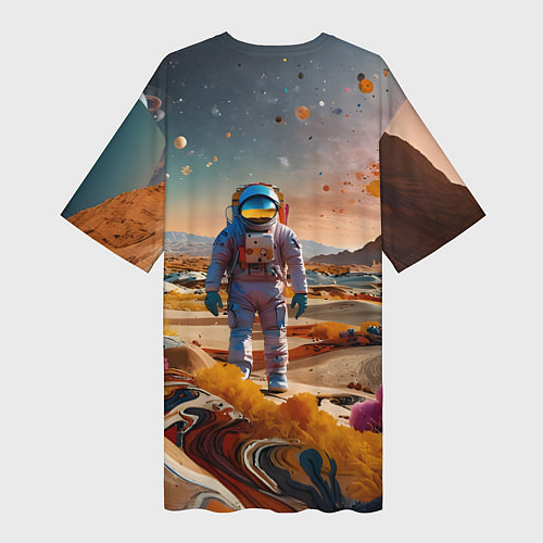Женская длинная футболка Космонавт на красочной планете / 3D-принт – фото 2