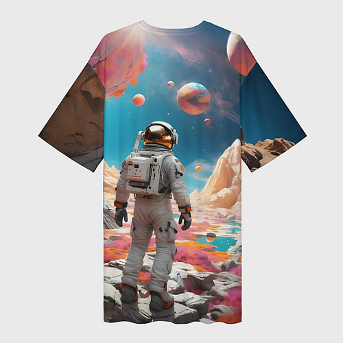 Женская длинная футболка Космонавт на розовой планете / 3D-принт – фото 2