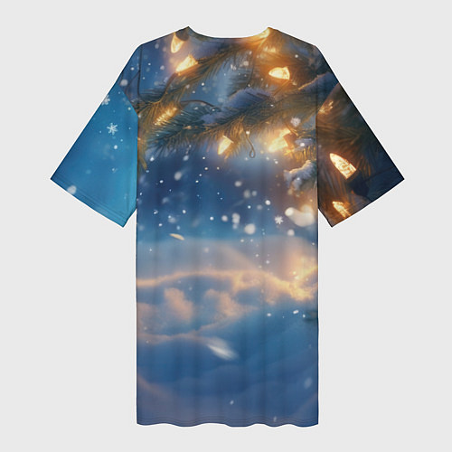 Женская длинная футболка Лисица под новогодней елкой / 3D-принт – фото 2