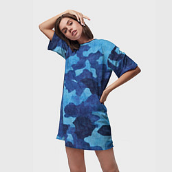 Футболка женская длинная Синий камуфляж, цвет: 3D-принт — фото 2