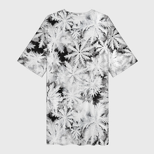 Женская длинная футболка Рождественский мороз на стекле / 3D-принт – фото 2