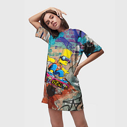 Футболка женская длинная Bart Simpson on a skateboard - graffiti, цвет: 3D-принт — фото 2