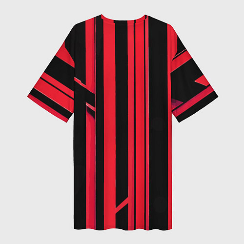 Женская длинная футболка Толстые красные полосы на чёрном фоне / 3D-принт – фото 2