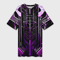 Женская длинная футболка Purple lines on a black background