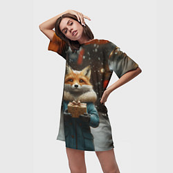 Футболка женская длинная Лиса с подарком, цвет: 3D-принт — фото 2