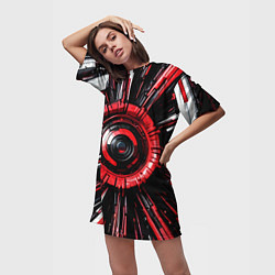 Футболка женская длинная Чёрно-красная сфера киберпанк, цвет: 3D-принт — фото 2