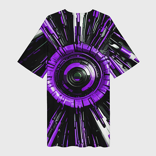 Женская длинная футболка Чёрно-фиолетовая сфера киберпанк / 3D-принт – фото 2