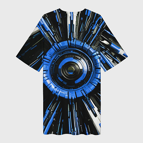 Женская длинная футболка Чёрно-синяя сфера киберпанк / 3D-принт – фото 2