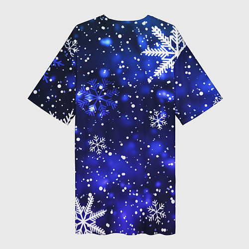 Женская длинная футболка Новогодние узорчатые снежинки / 3D-принт – фото 2