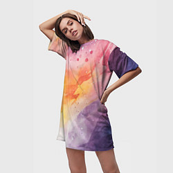 Футболка женская длинная Краски акварели, цвет: 3D-принт — фото 2