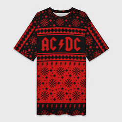 Футболка женская длинная ACDC christmas sweater, цвет: 3D-принт