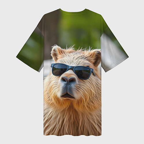 Женская длинная футболка Модная капибара в темных очках / 3D-принт – фото 2