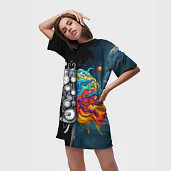 Футболка женская длинная Креативный мозг, цвет: 3D-принт — фото 2