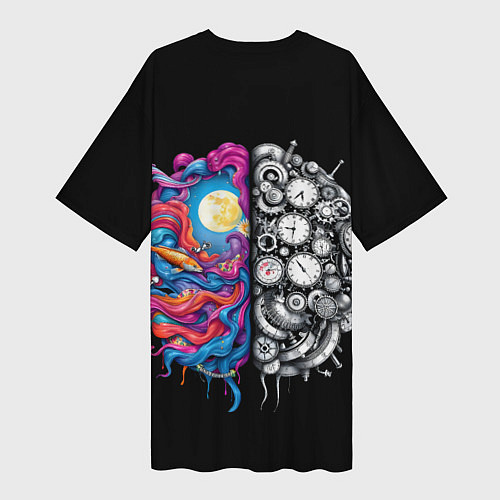 Женская длинная футболка Правое и левое полушарие / 3D-принт – фото 2