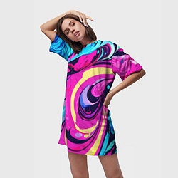 Футболка женская длинная Сине-розовый узор, цвет: 3D-принт — фото 2