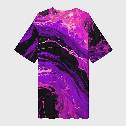 Женская длинная футболка Фиолетовые брызги на чёрном фоне / 3D-принт – фото 2