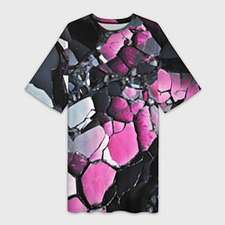 Женская длинная футболка Чёрно-розовый камень