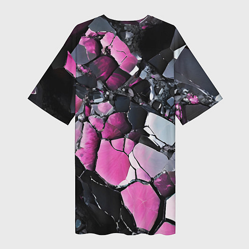 Женская длинная футболка Чёрно-розовый камень / 3D-принт – фото 2