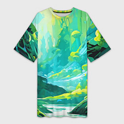 Женская длинная футболка Зелёная кислотная абстракция