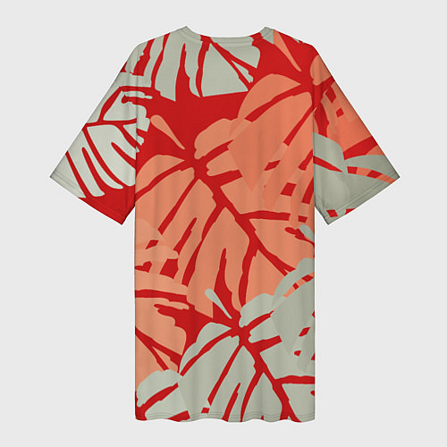 Женская длинная футболка Отпечатки монстеры на красном / 3D-принт – фото 2