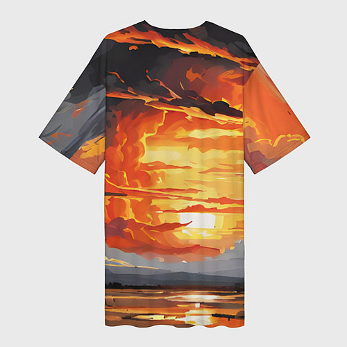 Женская длинная футболка Багровый закат / 3D-принт – фото 2