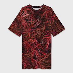 Женская длинная футболка Красная трава на чёрном фоне