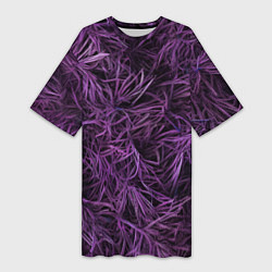 Женская длинная футболка Фиолетовая трава на чёрном фоне