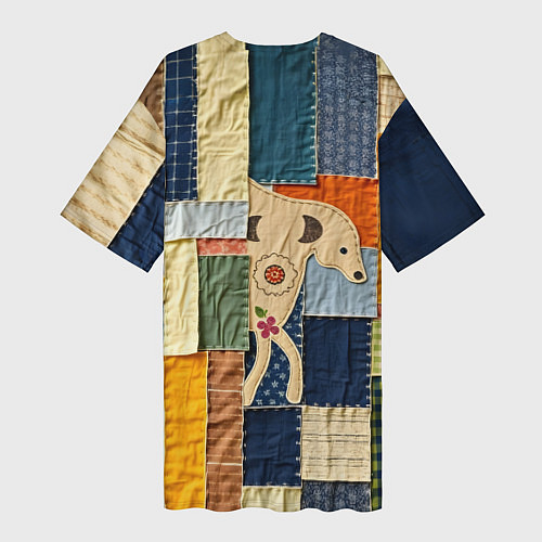 Женская длинная футболка Пэчворк с собакой / 3D-принт – фото 2