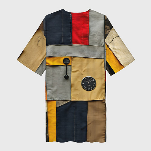 Женская длинная футболка Ретро пэчворк / 3D-принт – фото 2