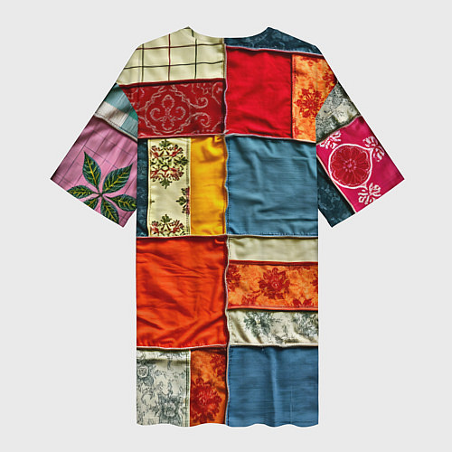 Женская длинная футболка Пэчворк из ярких тканей / 3D-принт – фото 2