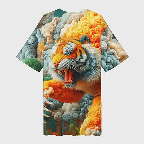 Женская длинная футболка Сказочный облачный тигр - нейроарт фантазия / 3D-принт – фото 2