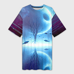 Женская длинная футболка Луна и рыбы - нейроарт фантазия