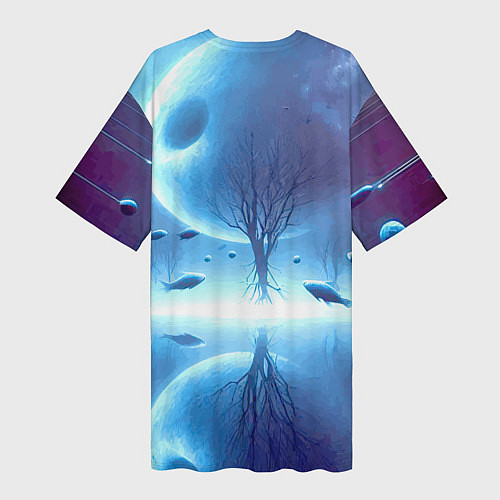 Женская длинная футболка Луна и рыбы - нейроарт фантазия / 3D-принт – фото 2
