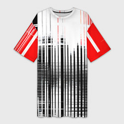 Женская длинная футболка Красно-чёрный гранж на белом фоне