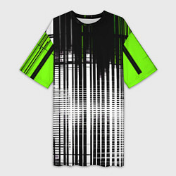 Женская длинная футболка Зелёно-чёрный гранж на белом фоне