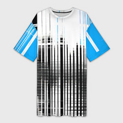 Женская длинная футболка Сине-чёрный гранж на белом фоне