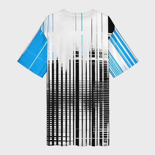 Женская длинная футболка Сине-чёрный гранж на белом фоне / 3D-принт – фото 2