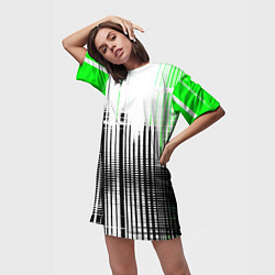 Футболка женская длинная Зелёно-чёрный гранж на белом фоне, цвет: 3D-принт — фото 2