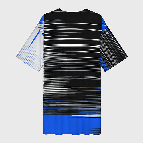 Женская длинная футболка Белые вертикальные полосы на чёрно-синем фоне / 3D-принт – фото 2