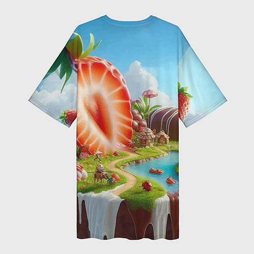 Женская длинная футболка Клубничная планета - нейроарт фантазия / 3D-принт – фото 2