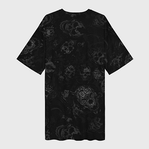 Женская длинная футболка Маска Хання на черепе самурая на фоне духов / 3D-принт – фото 2