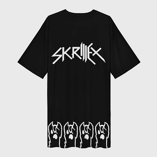 Женская длинная футболка Skrillex: cat rock / 3D-принт – фото 2