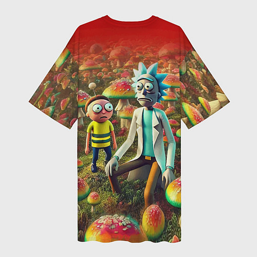 Женская длинная футболка Рик и Морти заблудились в мухоморном поле / 3D-принт – фото 2