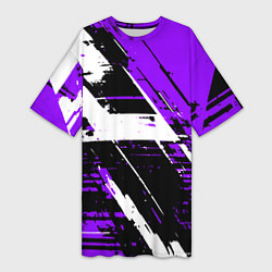 Женская длинная футболка Diagonal black and white stripes on a purple backg