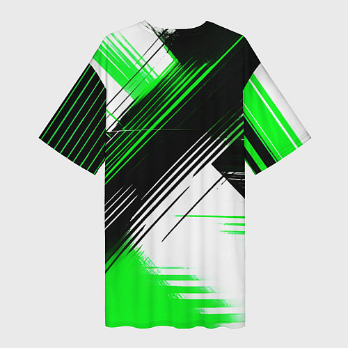 Женская длинная футболка Диагональные зелёно-чёрные линии на белом фоне / 3D-принт – фото 2