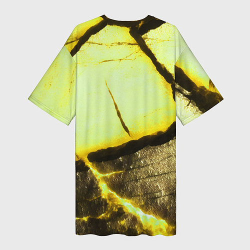 Женская длинная футболка Трещины на абстрактном жёлтом фоне / 3D-принт – фото 2