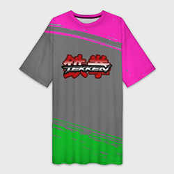 Футболка женская длинная Tekken краски неоновые, цвет: 3D-принт