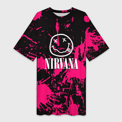 Футболка женская длинная Nirvana pink color, цвет: 3D-принт